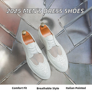 2025 New Ideas Men's Lace-Up Leather Dress Shoes Comfortable <b>Pointed</b> <b>Toe</b> Breathable Wedding & Office Formal Spring/Summer - Product Image 2