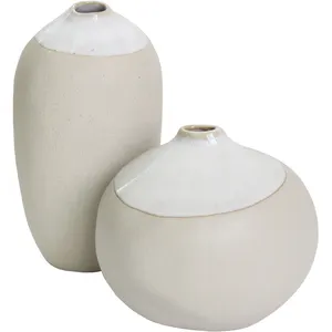 Vasos de flores de cerâmica natural da argila, vasos com vidro reativo branco para decoração caseira