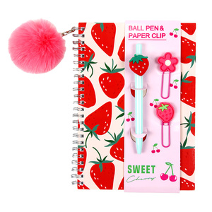 Juego <span class=keywords><strong>de</strong></span> cuaderno en espiral A5, bolígrafo, Clip <span class=keywords><strong>de</strong></span> papel, pompón <span class=keywords><strong>de</strong></span> piel, llavero, lindo gato, unicornio, fruta, papelería temática para la escuela y la Oficina - Product Image 6