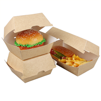 Emballages jetables écologiques personnalisés pour la restauration rapide, dossiers pour hamburgers, frites, hamburgers frits, laminage mat, gaufrage, papier kraft