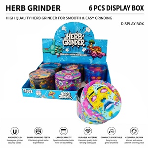 <b>Herb</b> <b>Grinder</b> 63mm Round Zinc Alloy Manual Modern Magnetic Lid with Colorful Art Design for Dry <b>Herb</b> Grinding - Product Image 1