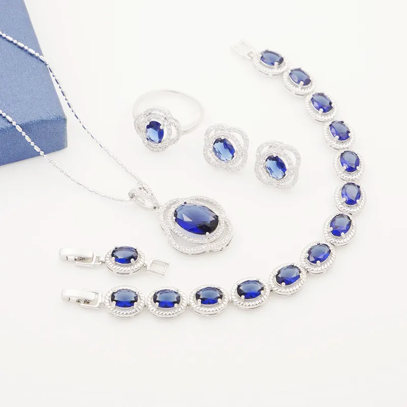 Fashion Jewelry Sets White Gold Plated Earring Ring Necklace Bracelet For Party Gift China Wholesale 925 Silver Jewelry Set