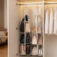Modern Wall Mounted Leather Multi-Layer Dustproof Bag Storage Hanging Rack Organizer for Living Room