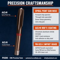Taraud de machine à pointe spirale CNC en acier inoxydable GB DIN371 HSSE-PM en acier allié M35 M42 Cobalt, revêtement nano TiCN, alternative YG-1 OSG