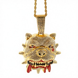 Gold Tone Animal Head <b>Pendant</b> <b>Necklace</b> Rhinestone Charm Chain <b>Necklace</b> Hip Hop Fashion Jewelry <b>for</b> <b>Men</b> - Product Image 2