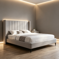 Lit capitonné en tissu doux et réglable, design moderne, taille King/Queen, panneau multicouche en pin, couleur personnalisable, installation simple