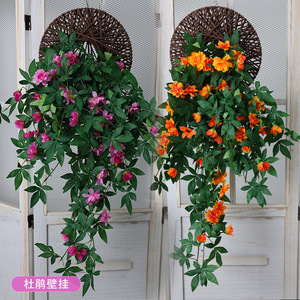 Azalea Artificial Colgante de Pared, Flor de Seda en Cesta Redonda, Decoración Interior para Bodas, 30cm-100cm, Planta Verde Reutilizable - Product Image 1