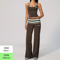 Ensemble de sport 2 pièces pour femme : Soutien-gorge de yoga imprimé pois contrastant et haut rayé, pantalon décontracté pour activités de plein air et fitness