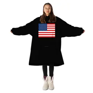 Hoodie bendera Amerika selimut dua sisi bendera AS selimut dapat dipakai kebesaran bulu bertudung selimut dewasa nyaman hangat Sweatshirt