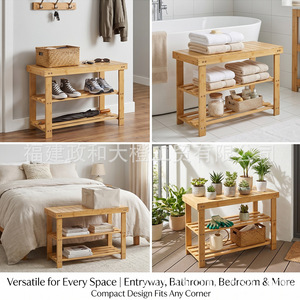 Bamboo <b>Shoe</b> Changing Bench Solid Wood <b>Storage</b> <b>Rack</b> Easy Assemble Versatile <b>Shoe</b> <b>Rack</b> For Home Use - Product Image 3