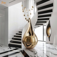 Personnalisé Intérieur Moderne 304/316SS Miroir De Polissage Géant Plaqué Or En Acier Inoxydable Goutte D'eau Sculpture pour Escalier Coin Décor