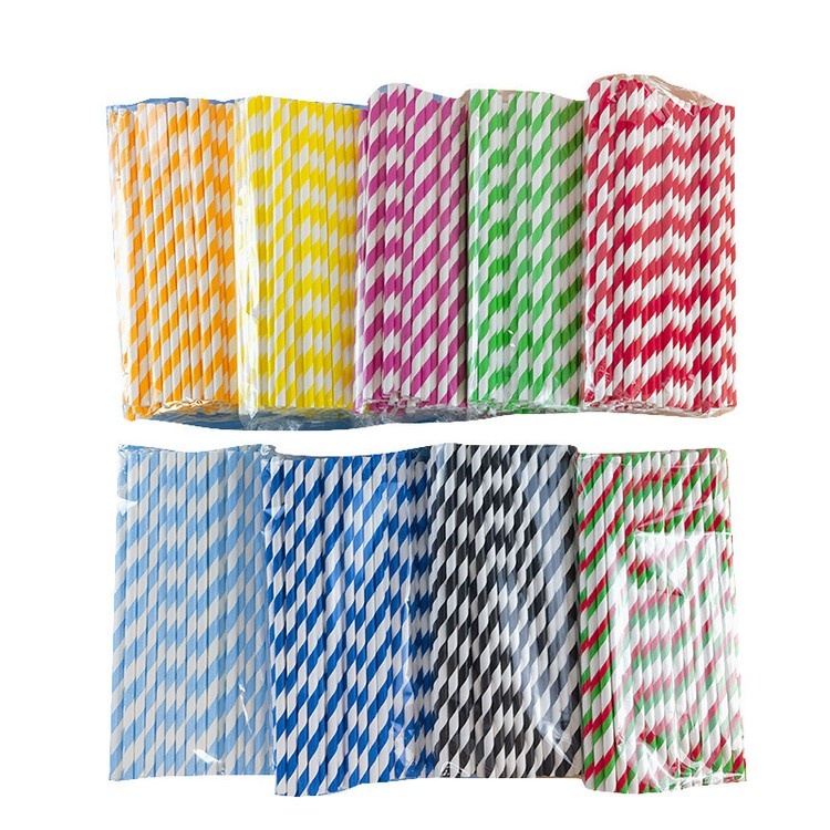 Safe Durable Party Decoration Biodegradable Paper Straw Popular Disposable Food Grade Striped Pattern Drinking Straws