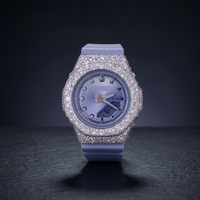 Montre-bracelet de luxe pour femme, analogique-numérique, verre, étanche 10 bars, personnalisable, bracelet violet brumeux lavande, diamant givré