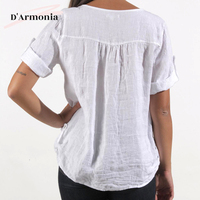 Camisa Corta de Gasa con Cuentas, Estilo Bohemio Informal, Talla Grande, Color Blanco, para Mujer, Verano