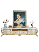 Meuble TV en bois massif de style européen, table basse de luxe en marbre blanc sculpté couleur or champagne, et armoire de sol combinée pour salon