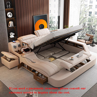 Lit de massage intelligent multifonctionnel en cuir moderne et simple, taille King, 3 tiroirs, style Tatami, avec rangement, pour chambre à coucher