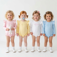 Combinaison pour bébé fille printemps 2027, manches longues, body à volants, 100% coton, combinaison à bulles pour bébé, ensemble cadeau de Pâques pour nouveau-né