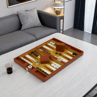 Sonny Ensemble de backgammon en cuir marron de luxe 13 pouces avec logo personnalisé pour enfants