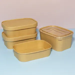 High Quality Customized 32 Oz 1000ml Restaurant Take Away Food Salad Packaging Containers Kraft Paper Bowls With Lid