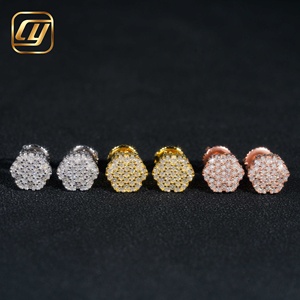 Boucles d'oreilles clous fleur en argent S925 avec moissanite, serties de diamants ronds, bijoux hip-hop pour hommes et femmes - Product Image 1