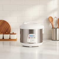 Mini-cuiseur à riz électrique compact en acier inoxydable de 1,2 L avec pot antiadhésif amovible et fonction maintien au chaud pour 1-2 personnes, usage domestique