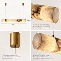 Lampe suspendue en albâtre sur mesure, tube long, pierre naturelle, éclairage linéaire LED pour hôtel, restaurant, villa, projet