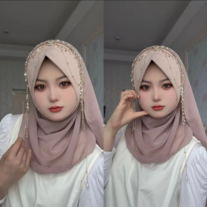 Nuosha OEM Nouveau Hijab en Chiffon à Chaîne, Style Moyen-Orient Musulman Tendance, avec Pendentif Papillon, Ornements en Cristal et Broderie Lourde Faite Main, Certifié CE, Pour Usage Quotidien - Product Image 5