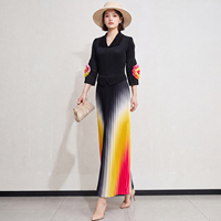 Robe plissée Miyake pour femme, qualité supérieure, style color block, coupe trapèze, motif floral 3D, manches 3/4, avec ceintures, vente en gros