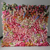 G122 New Trend Floral Wall Colorful Rose Wedding Background Flower Wall Backdrop 8ft X 8ft Roll up Artificial Pink Flower Wall