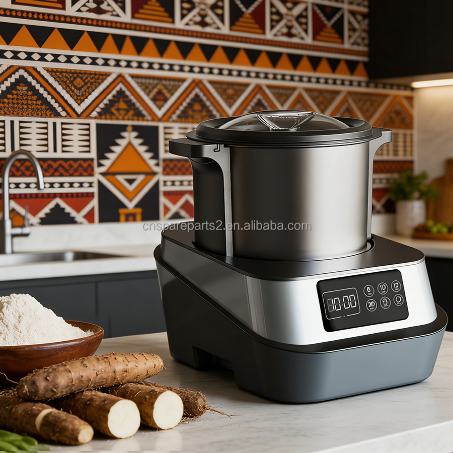 Stainless Steel 1000W Yam Pounder Machine Heating Stirring Functions Food Processor Swallow Maker for Modern African Kitchen