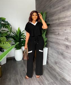 FS9675D Set di pantaloni a <span class=keywords><strong>gamba</strong></span> <span class=keywords><strong>larga</strong></span> a vita alta da donna in 2 pezzi da donna - Product Image 4