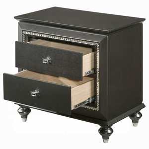 Comodino Grigio Metallizzato Transizionale con Due Cassetti, Mobile in Legno per Camera da Letto - Product Image 4