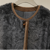 Vintage Damen Woll-Leder Kurzmantel Heather Anthrazit Rundhals Kordelzug Schafsfell Winter Freizeitjacke