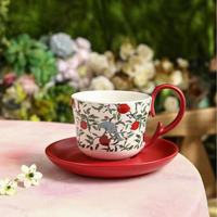 Tasse à café rétro rouge grenade avec couvercle et soucoupe, coffret cadeau de grande valeur, cadeau d'anniversaire pour meilleure amie, souvenir chaleureux pour la maison
