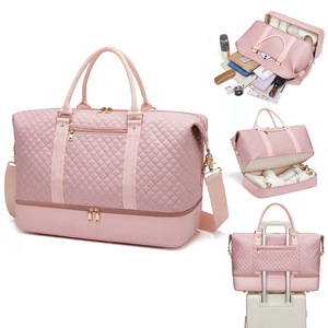 क्रॉस-बॉर्डर जिम बैग महिलाओं के जूते के डिब्बे में बड़ी क्षमता बोर्डिंग कंधे के क्रॉसबॉडी बैग योग बैग गुलाबी यात्रा बैग - Product Image 4