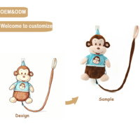 Sac à dos en peluche personnalisé pour enfants, motif singe avec laisse, rembourré en coton PP