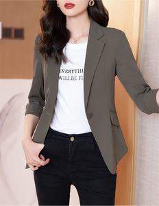 Blazer da donna solido sottile nuova manica lunga primavera Slim giacca corta cappotto camicette con una fibbia abbigliamento femminile <span class=keywords><strong>bianco</strong></span> - Product Image 3