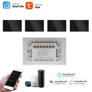 US 1/2/3/4 Gang 16A work with SmartThings Alexa Google home Tuya Smart WiFi glass touch wall light Switch