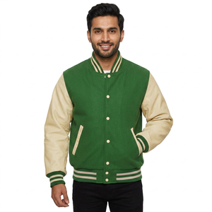 Chaqueta Universitaria Personalizada con Logotipo, Mangas de Cuero, Bordado, para Parejas, Chaqueta de Béisbol para Hombre - Product Image 1