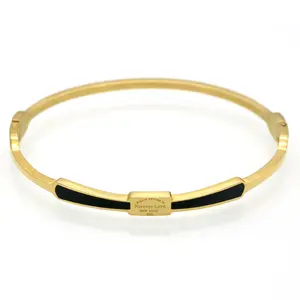 Brazalete con hebilla oculta de oro de 18K, acero inoxidable, estilo francés