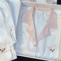 Pyjama en satin pour femmes tendance et très vendu, printemps et automne, nouveau tissu en soie glacée jacquard, ensemble de vêtements de maison à manches longues et fines