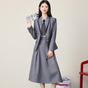 Women's Black Suit <b>Set</b> Midi Skirt Slim Fit Professional <b>Office</b> Lady Anti-Wrinkle Polyester Formal Wear - Product Image 2