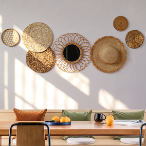 Style nordique indonésien tissé <span class=keywords><strong>rotin</strong></span> décoration bohème maison décoration murale Wabi Sabi Style tenture murale décoration <span class=keywords><strong>miroir</strong></span> - Product Image 3