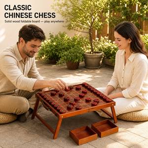 <span class=keywords><strong>Jeu</strong></span> <span class=keywords><strong>d</strong></span>'échecs chinois pliable XLAN, plateau en bois massif avec poignée en cuir, pièces 9x10, <span class=keywords><strong>pour</strong></span> l'extérieur, la maison, ou comme cadeau - Product Image 4