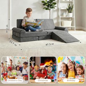 Sofá Infantil Moderno con Funda Lavable, Altura Ajustable, Plegable, Sofá de Juego para Niños, Espuma, Sofá Modular Comprimido - Product Image 5