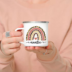 Mug émaillé « Cool Aunt » – Tasse à café amusante pour <span class=keywords><strong>tante</strong></span> avec motif léopard et arc-en-ciel – Mug de <span class=keywords><strong>camping</strong></span> – Le meilleur cadeau pour <span class=keywords><strong>tante</strong></span> – Idéal pour un anniversaire - Product Image 4