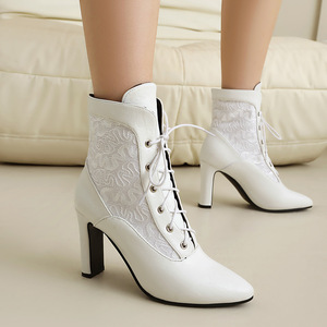 Botines Negros con Cordones, Punta Puntiaguda, Tacón Cuadrado, Cuero Genuino, Transpirables, Estilo Dropshipping - Product Image 2