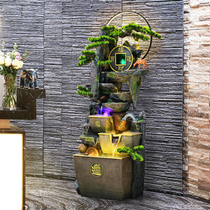 Fontaine d'eau sur pied Quanfangyuan 66x43x162cm, fontaine de montagne Feng Shui avec eau circulante pour salon ou bureau - Product Image 4