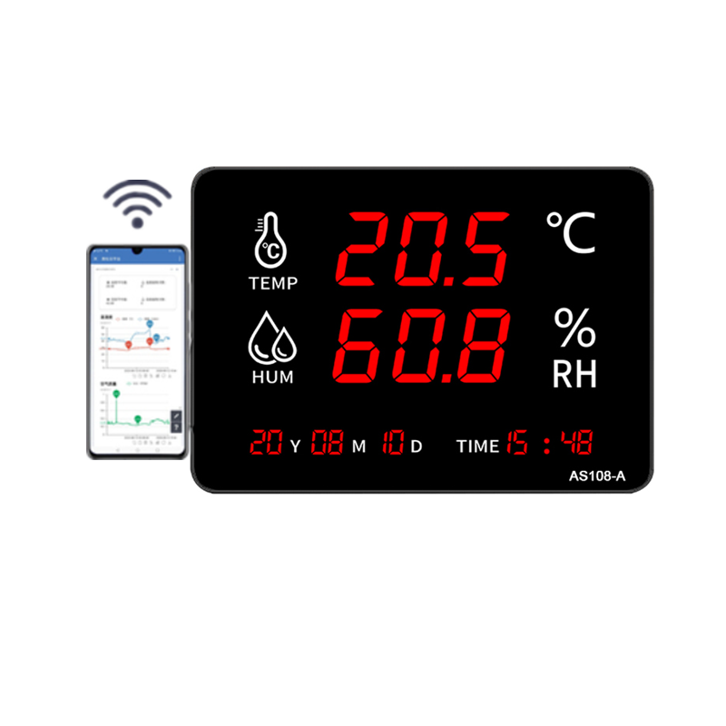 Tuya WIFI App Smart LED Display Humidity Temperature Meter Wall Mounted Thermometer With Clock External Probe