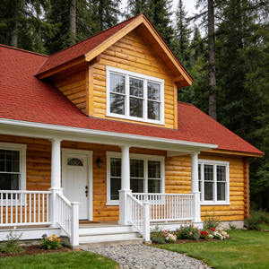 Cabane en bois préfabriquée avec toit rouge, <span class=keywords><strong>maison</strong></span> en bois avec véranda, <span class=keywords><strong>maison</strong></span> de vacances 2 chambres - Product Image 1